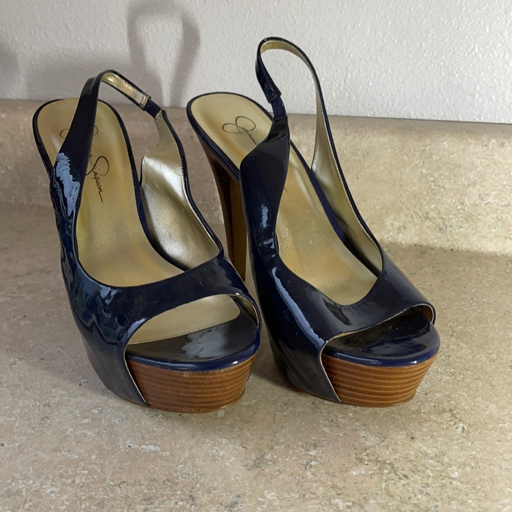 Navy Jessica Simpson Open Toe Heel Trendy Final Sale